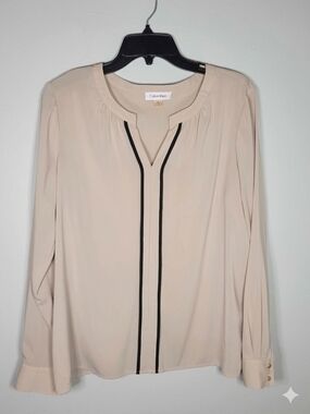 Calvin Klein Cream Blouse with Black Piping